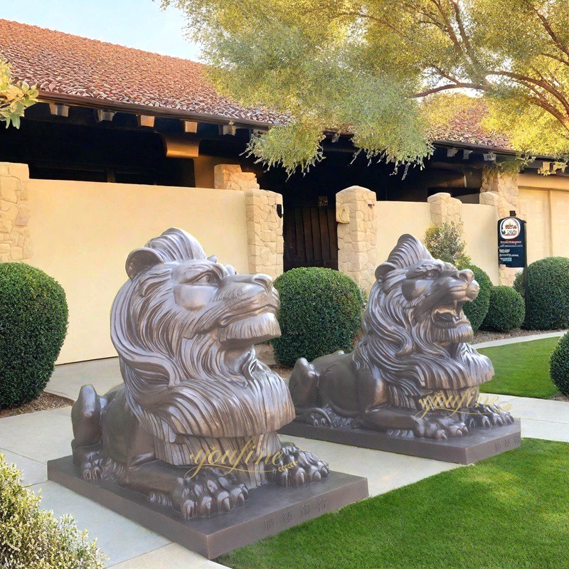 Front Porch Bronze Guardian Lion Statues BOKK-662 - Bronze Lion Statues - 5