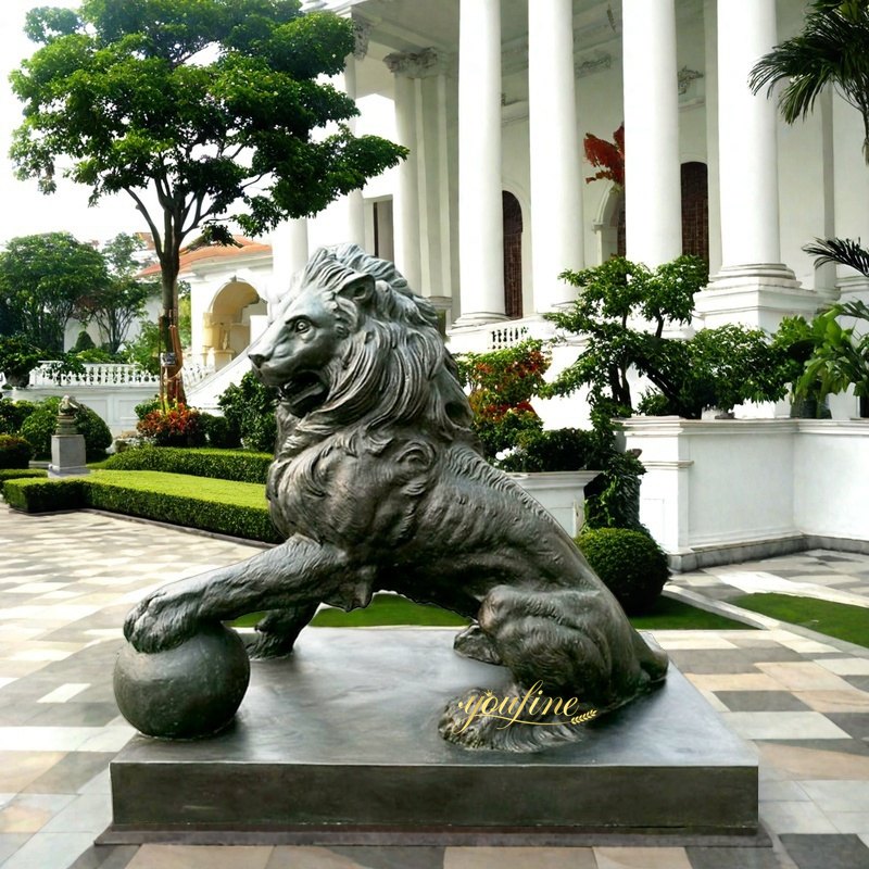 Outside House Lion Statue with Ball BOKK-447 - Bronze Lion Statues - 2