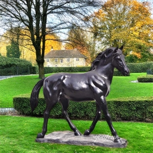 Lifesize Standing Bronze Black Horse Statue BOKK-734