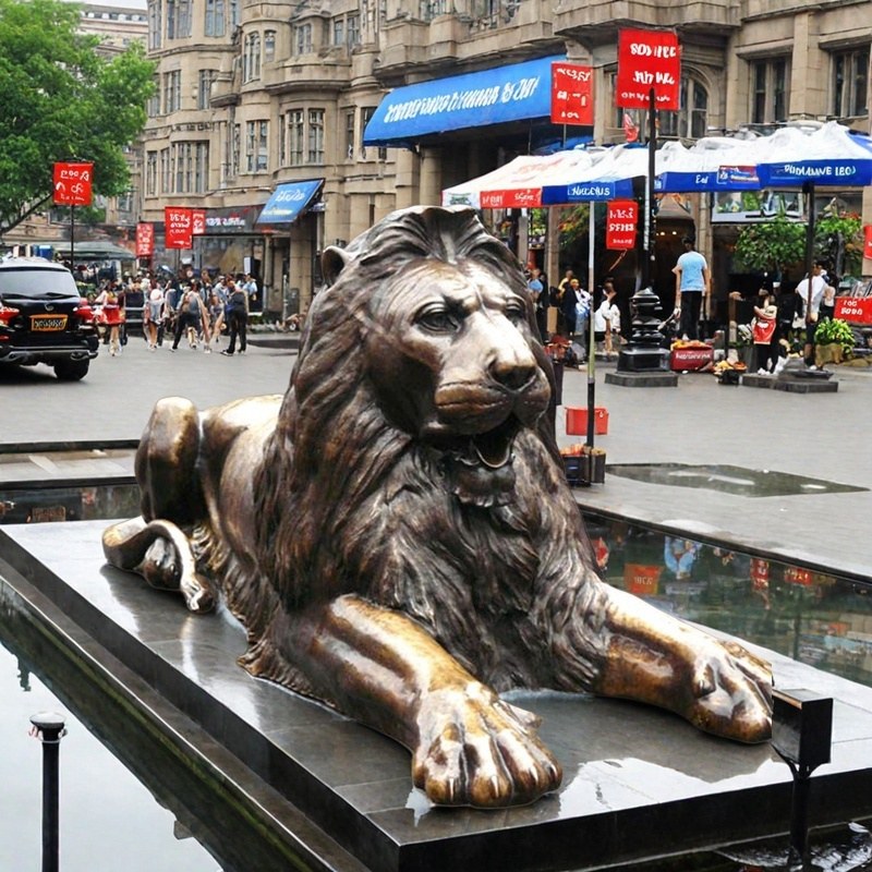 Life-Size Outdoor Bronze Lying Lion Statue BOKK-256 - Bronze Lion Statues - 3