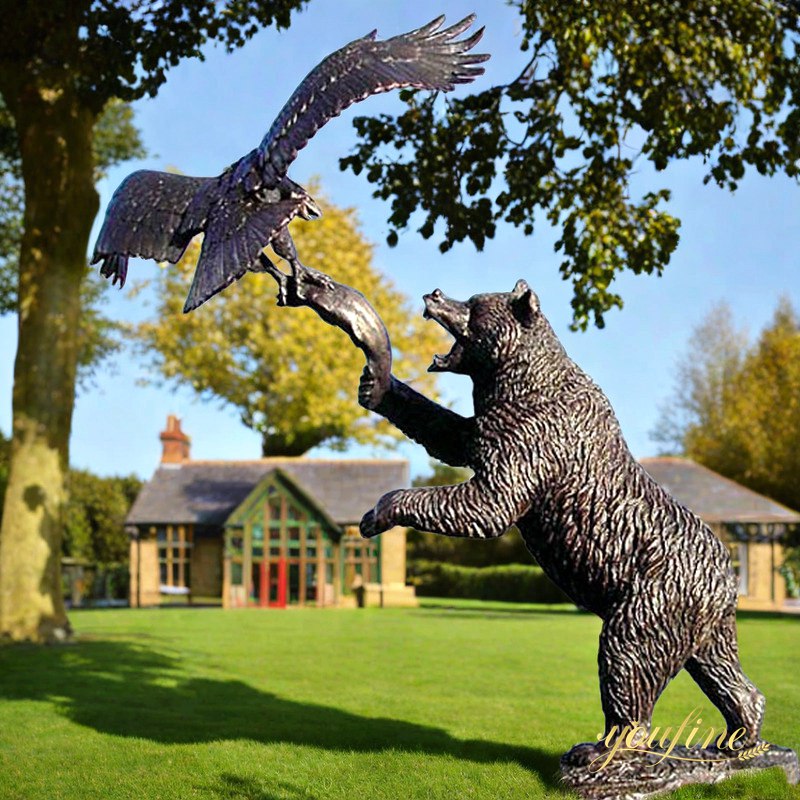 Large Bronze Bear And Eagle Statue Fight for Food BOKK-292 - Bronze Bear Statues - 2