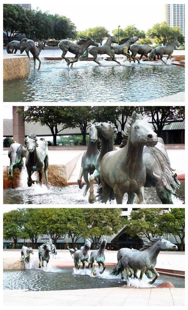 Mustangs of Las Colinas Bronze Running Horse Water Fountain Williams Square Decor - Bronze Animal Fountain - 11