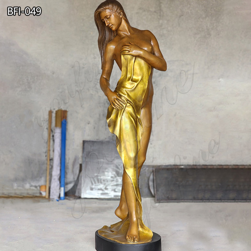 Elegant Bronze Female Sculpture of A Nude Holding Bath Towel for Sale - Bronze Figure Sculpture - 3
