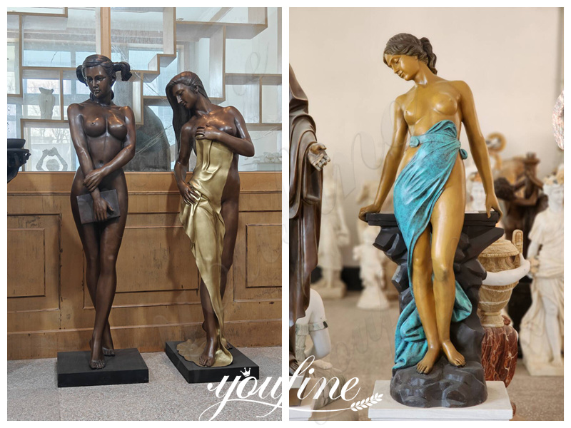 Elegant Bronze Female Sculpture of A Nude Holding Bath Towel for Sale - Bronze Figure Sculpture - 6