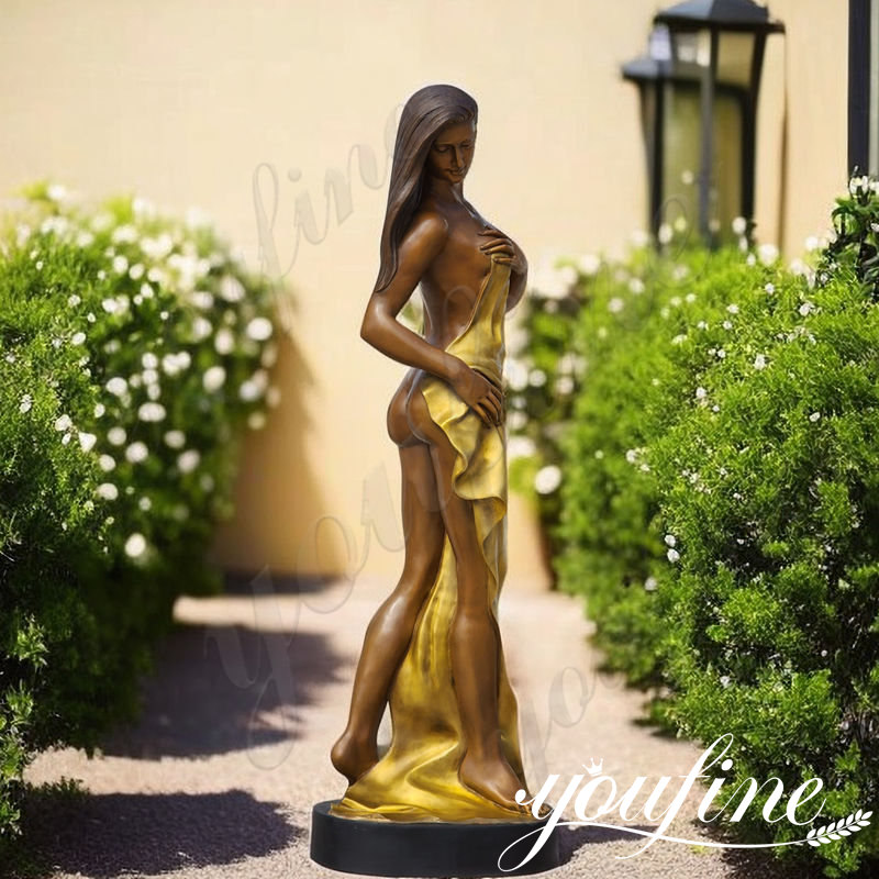 Elegant Bronze Female Sculpture of A Nude Holding Bath Towel for Sale - Bronze Figure Sculpture - 2