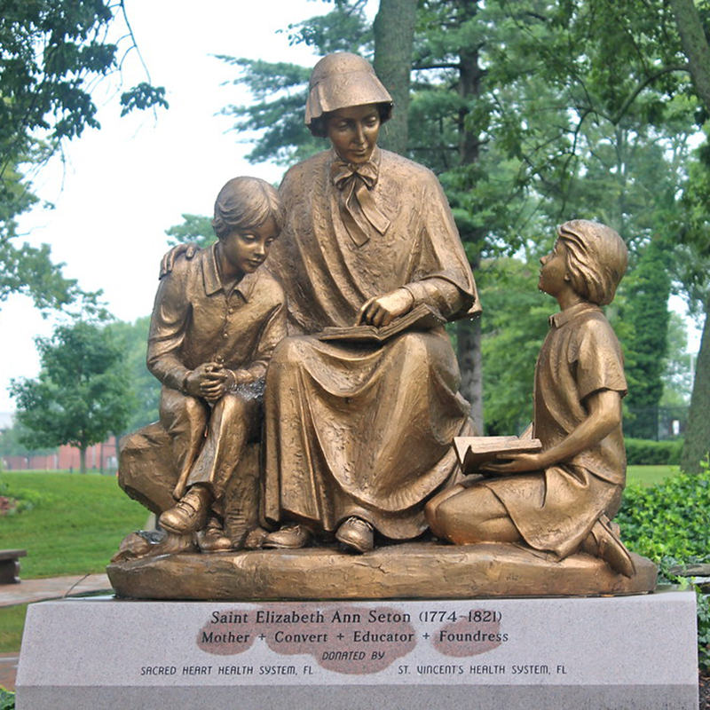 Bronze Saint Elizabeth Ann Seton With Children Statue for Sale - Bronze Religious Sculpture - 1