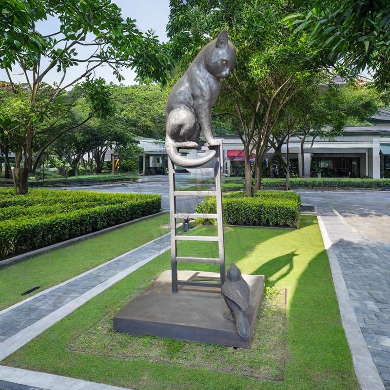 Delightful Foundry Bronze Cat and Bird Sculpture Outdoor Garden Art - Other Animal sculptures - 3