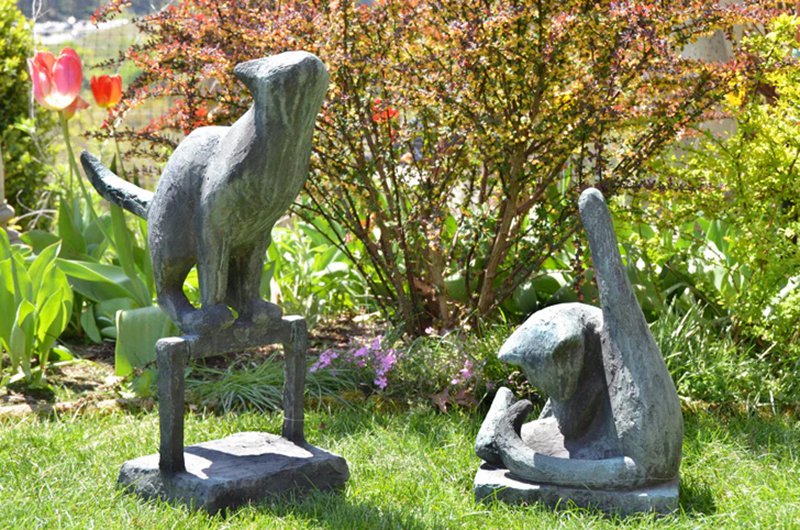 Delightful Foundry Bronze Cat and Bird Sculpture Outdoor Garden Art - Other Animal sculptures - 6