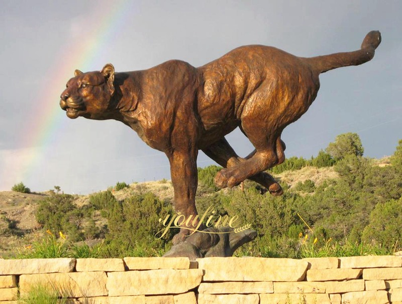 Running Wildlife Bronze Cougar Statue - Bronze Lion Statues - 5