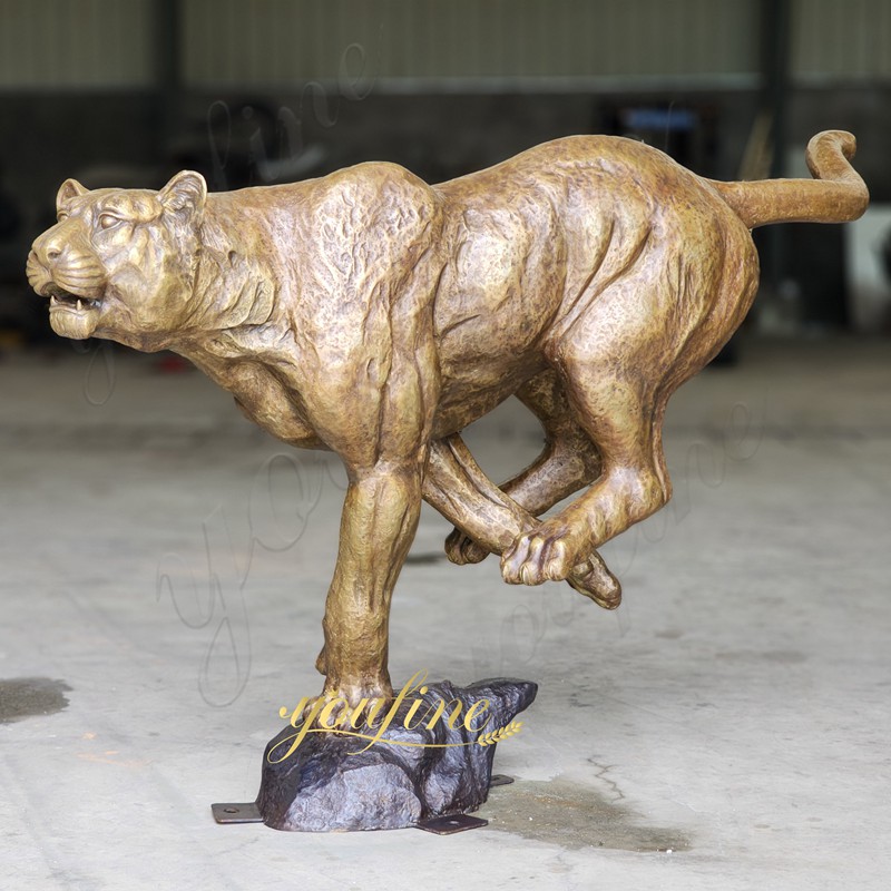 Running Wildlife Bronze Cougar Statue - Bronze Lion Statues - 4