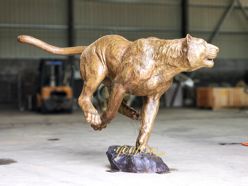 Running Wildlife Bronze Cougar Statue - Bronze Lion Statues - 2