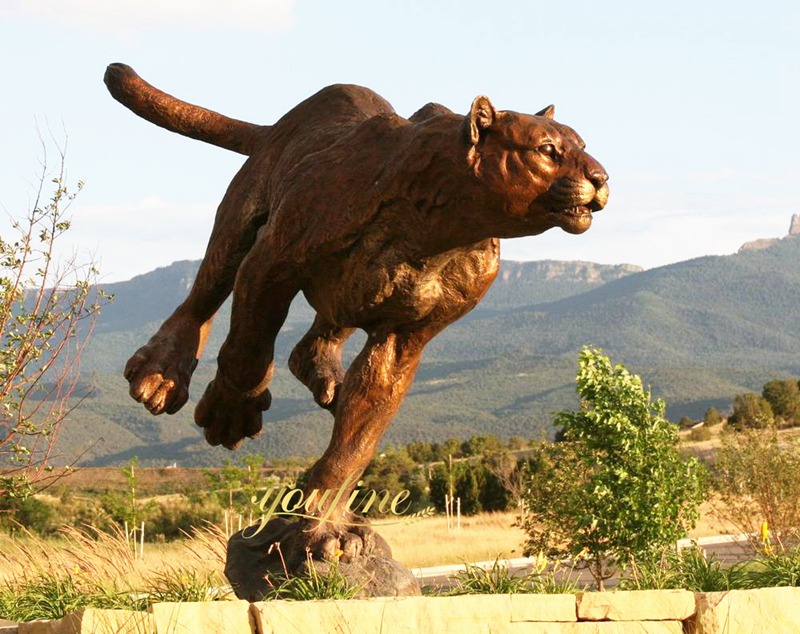 Running Wildlife Bronze Cougar Statue - Bronze Lion Statues - 6