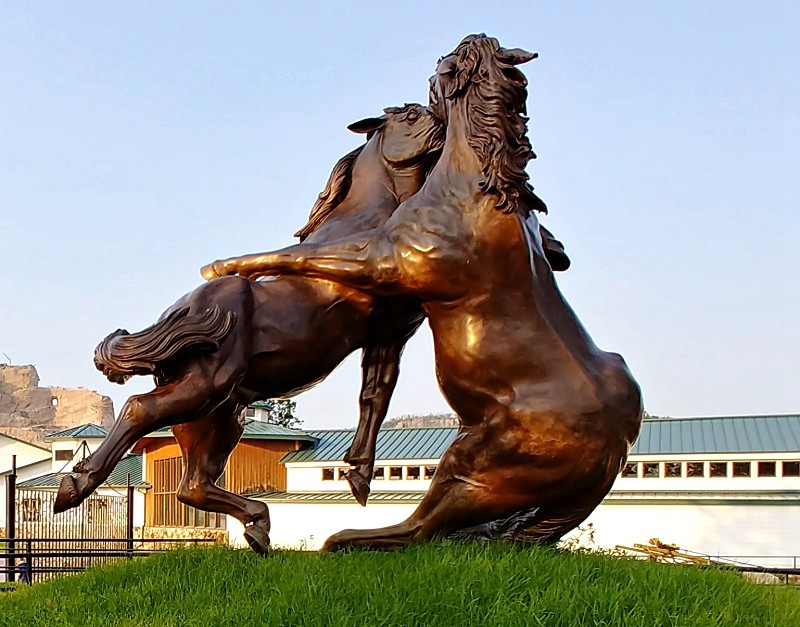 Bronze Crazy Horse Fighting Stallions Statue BAN-116 - Bronze Horse Statues - 2