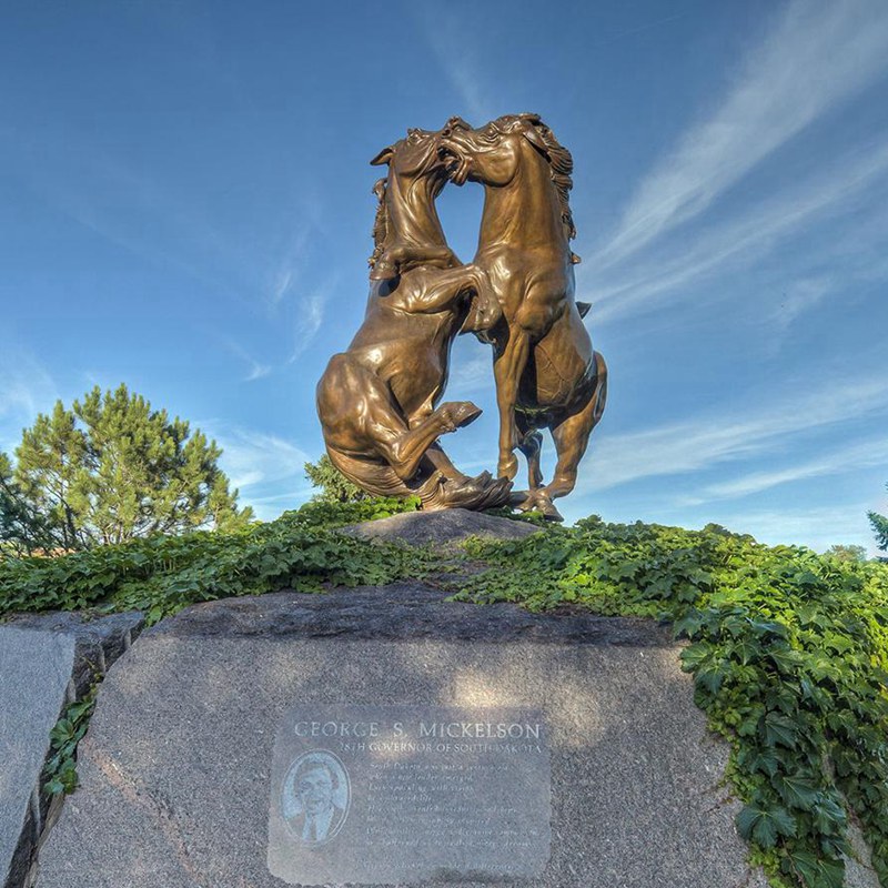 Bronze Crazy Horse Fighting Stallions Statue BAN-116 - Bronze Horse Statues - 4