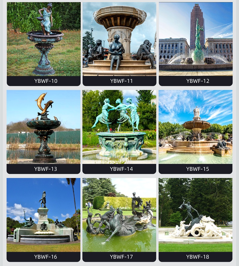 Different styles of bronze sculpture fountains