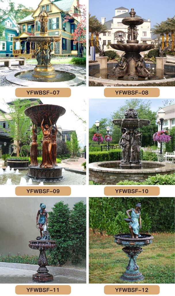 Different styles of female figure sculpture fountains