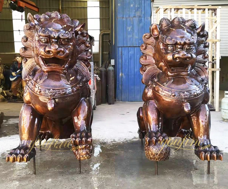 Bronze Chinese Guardian Lions BAN-265 - Bronze Lion Statues - 2